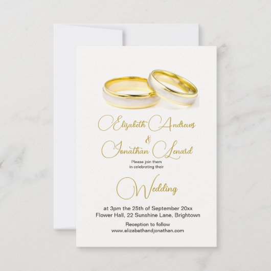 Invitation Bagues élégantes Or Mariage simple (Devant)