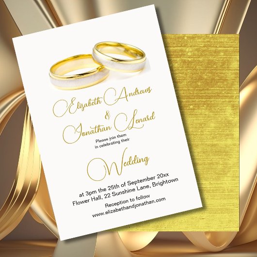 Invitation Bagues élégantes Or Mariage simple