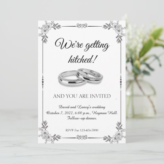 Invitation Bagues en platine et cadre motif (Debout devant)