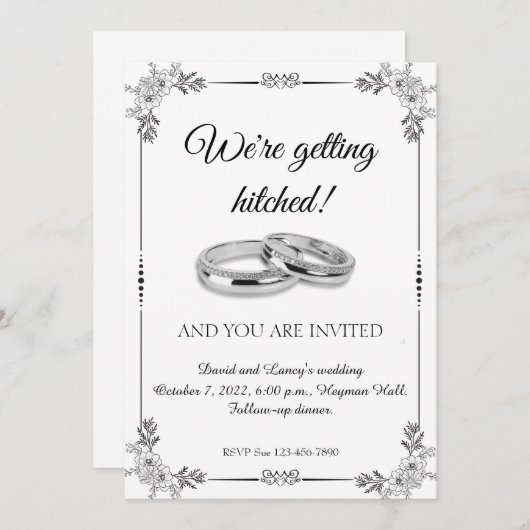 Invitation Bagues en platine et cadre motif (Devant / Derrière)