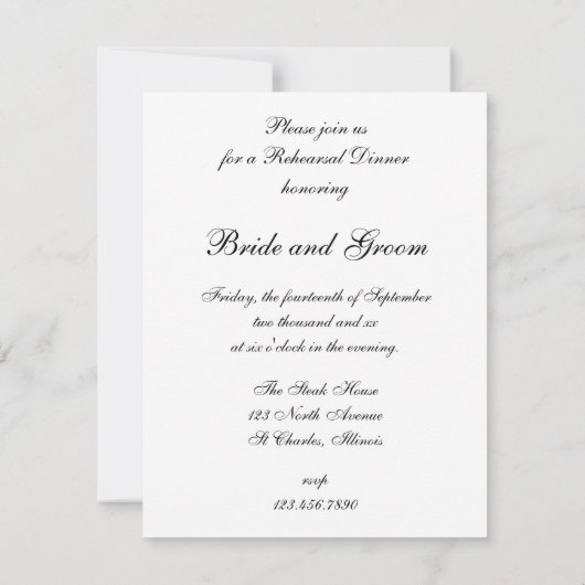 Invitation Bagues et perles blanches Dîner de répétition Mari (Dos)