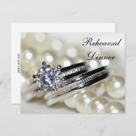 Invitation Bagues et perles blanches Dîner de répétition Mari (Devant / Derrière)