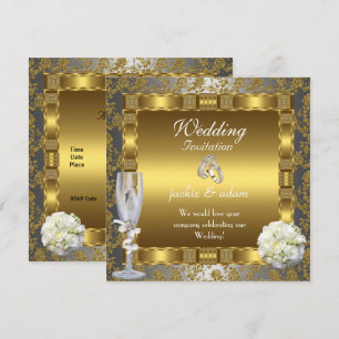Invitation Bagues Florales Antiques Argent Or Mariage Blanc