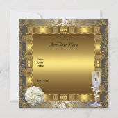 Invitation Bagues florales d'antiquité d'or mariage (Dos)