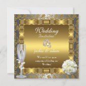 Invitation Bagues florales d'antiquité d'or mariage (Devant)