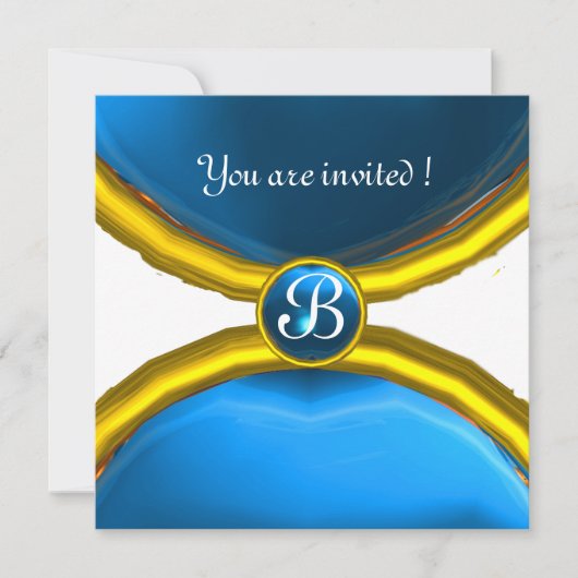 Invitation BAGUES MAGIQUES, monogramme gemme bleu (Devant)