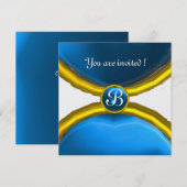 Invitation BAGUES MAGIQUES, monogramme gemme glace bleue (Devant / Derrière)