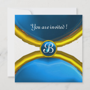 Invitation BAGUES MAGIQUES, monogramme gemme glace bleue