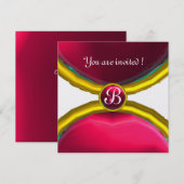 Invitation BAGUES MAGIQUES, monogramme gemme glace rose (Devant / Derrière)
