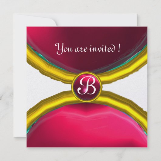 Invitation BAGUES MAGIQUES, monogramme gemme glace rose (Devant)