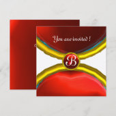 Invitation BAGUES MAGIQUES, monogramme gemme rouge argent (Devant / Derrière)