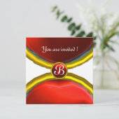 Invitation BAGUES MAGIQUES, monogramme gemme rouge argent (Debout devant)