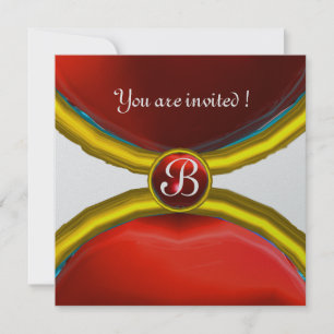 Invitation BAGUES MAGIQUES, monogramme gemme rouge argent