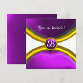 Invitation BAGUES MAGIQUES, monogramme gemme violet (Devant / Derrière)