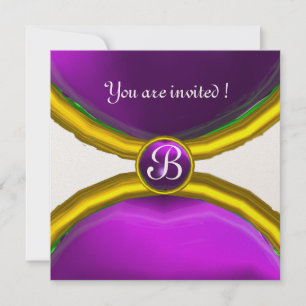 Invitation BAGUES MAGIQUES, monogramme gemme violet or