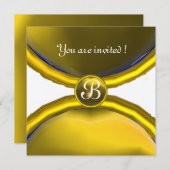 Invitation BAGUES MAGIQUES, MONOGRAMME  jaune champagne gemme (Devant / Derrière)