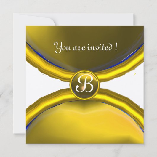 Invitation BAGUES MAGIQUES, monogramme pierre jaune argent (Devant)