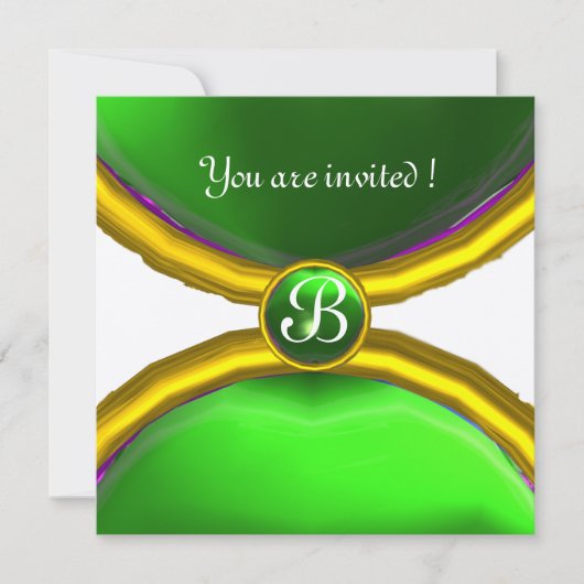 Invitation BAGUES MAGIQUES , MONOGRAMME vert champagne avec g (Devant)