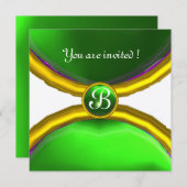 Invitation BAGUES MAGIQUES , MONOGRAMME vert champagne avec g (Devant / Derrière)