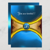 Invitation BAGUES MAGIQUES , parchemin monogramme gemme bleu (Devant / Derrière)
