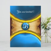 Invitation BAGUES MAGIQUES, parchemin monogrammé gemme bleue (Debout devant)
