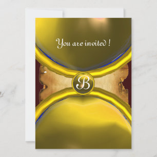 Invitation BAGUES MAGIQUES, parchemin monogrammé gemme jaune