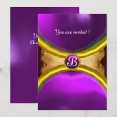 Invitation BAGUES MAGIQUES , parchemin MONOGRAMME gemme pourp (Devant / Derrière)