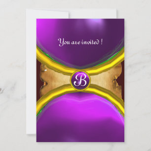 Invitation BAGUES MAGIQUES , parchemin MONOGRAMME gemme pourp