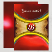 Invitation BAGUES MAGIQUES , parchemin monogramme gemme rouge (Devant / Derrière)