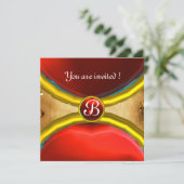 Invitation BAGUES MAGIQUES, parchemin monogramme gemme rouge (Debout devant)