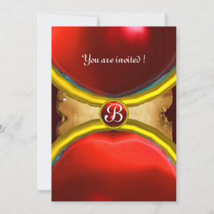 Invitation BAGUES MAGIQUES , parchemin MONOGRAMME gemme rouge