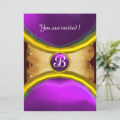 Invitation BAGUES MAGIQUES, parchemin monogramme gemme violet (Debout devant)