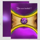 Invitation BAGUES MAGIQUES, parchemin monogramme gemme violet (Devant / Derrière)
