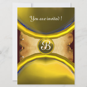 Invitation BAGUES MAGIQUES, parchemin monogramme jaune gemme