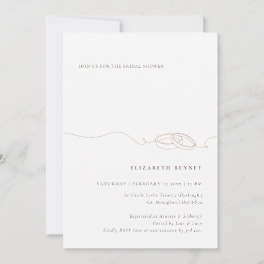 Invitation Bagues Mariages simples | Fête des mariées rose pâ (Devant)