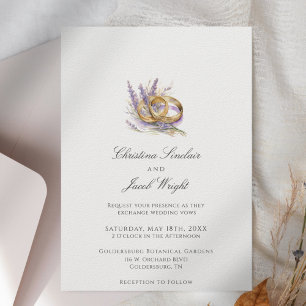 Invitation Bagues Minimalistes Fleur Violette Lavande Mariage