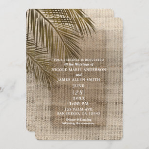 Invitation Bahama Breeze Bronze Palm Rustique Burlap Mariage