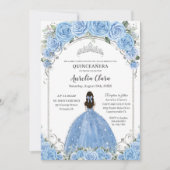 Invitation Bahama Sky Blue Floral Robe Argent Quinceañera (Devant)