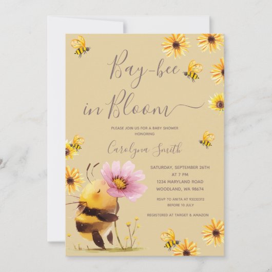Invitation Baie abeille en fleur Baby shower Fleur Daisy (Devant)