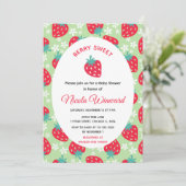 Invitation Baie Douce Baby Shower Verte Fraise (Debout devant)