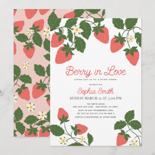 Invitation Baie en amour Rose Fraise Floral Fête de mariage