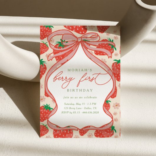 Invitation Baie Fille 1er Anniversaire Fraise