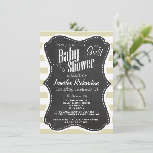 Invitation Baies Beige ; Gratté ; Retro Chalkboard look (Debout devant)