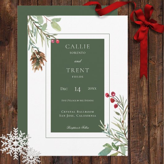 Invitation Baies de cône de pin d'hiver rustique Blanc modern