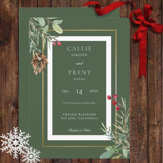 Invitation Baies de cône de pin vert de mariage d'hiver moder