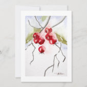 Invitation Baies de houx aquarelle Noël (Devant)