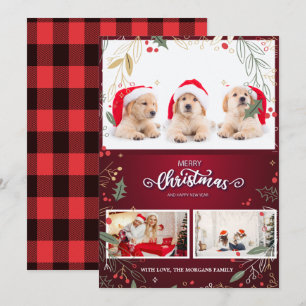 Invitation Baies de houx élégantes Plaid rouge buffle, Votre