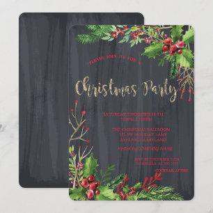 Invitation Baies de houx, Soirée de Noël de la société Black