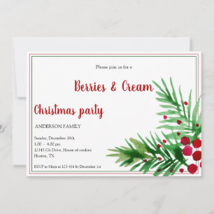Invitation Baies de Noël et Crème en Rouge et Vert