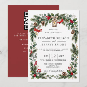 Invitation Baies de pin Hiver Noël Code QR Mariage